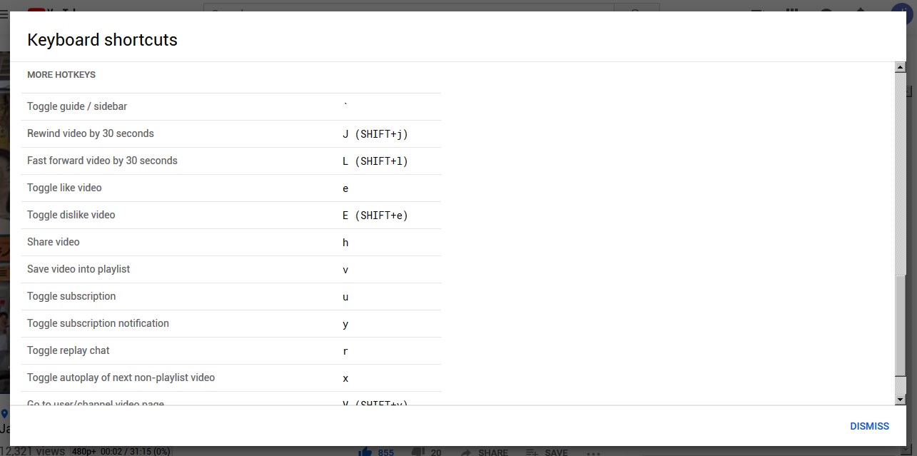 Youtube deals keyboard shortcuts