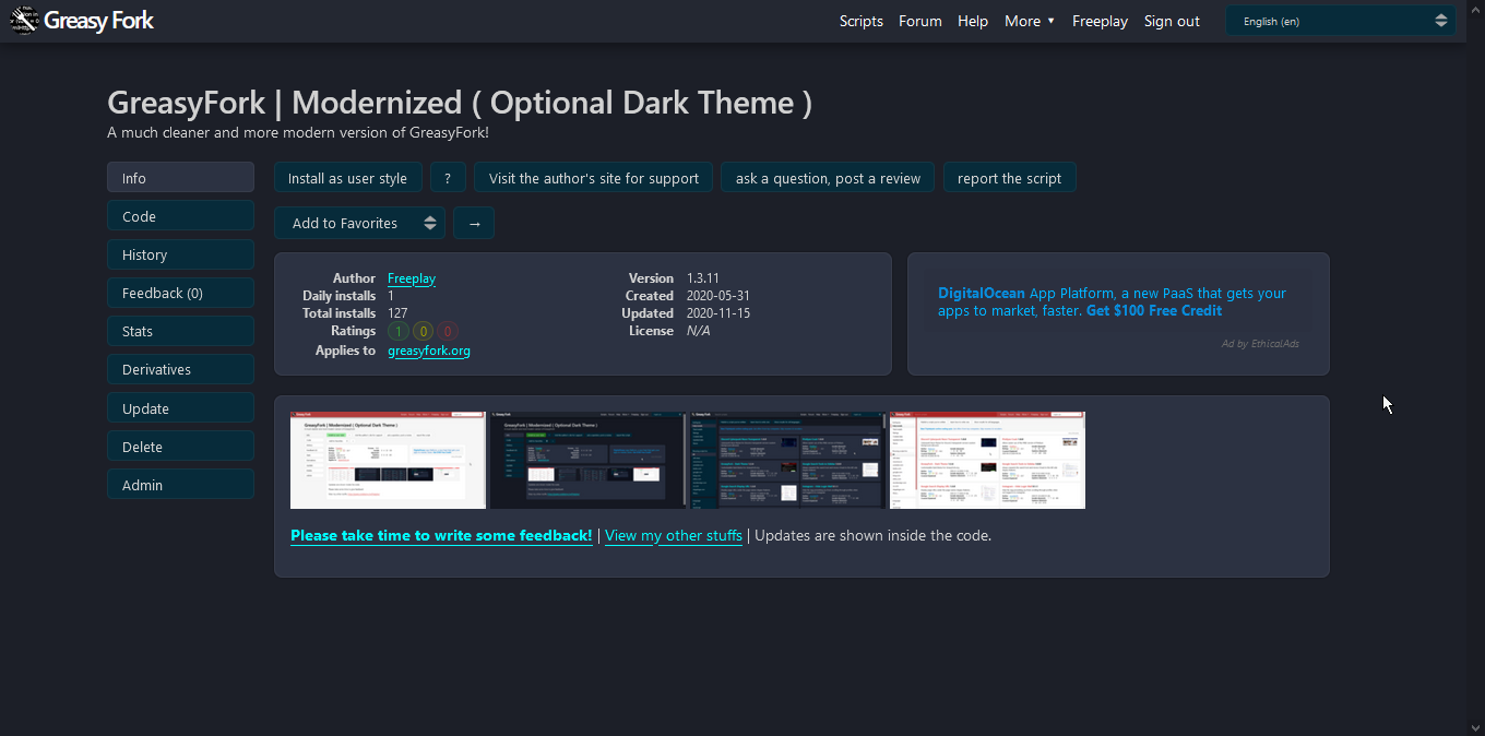 GreasyFork | Modernized ( Optional Dark Theme )