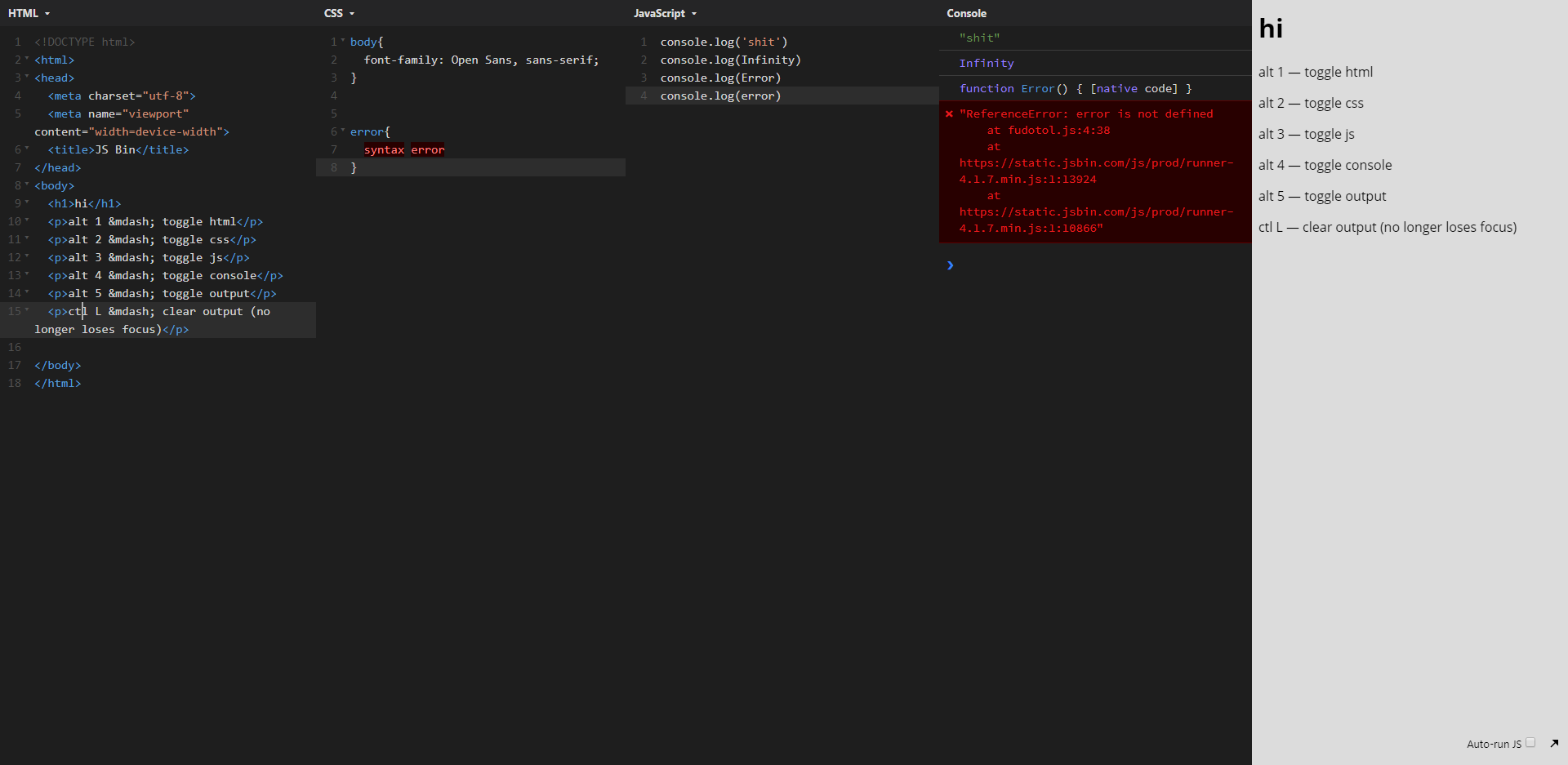 jsbin dark theme and tweaks