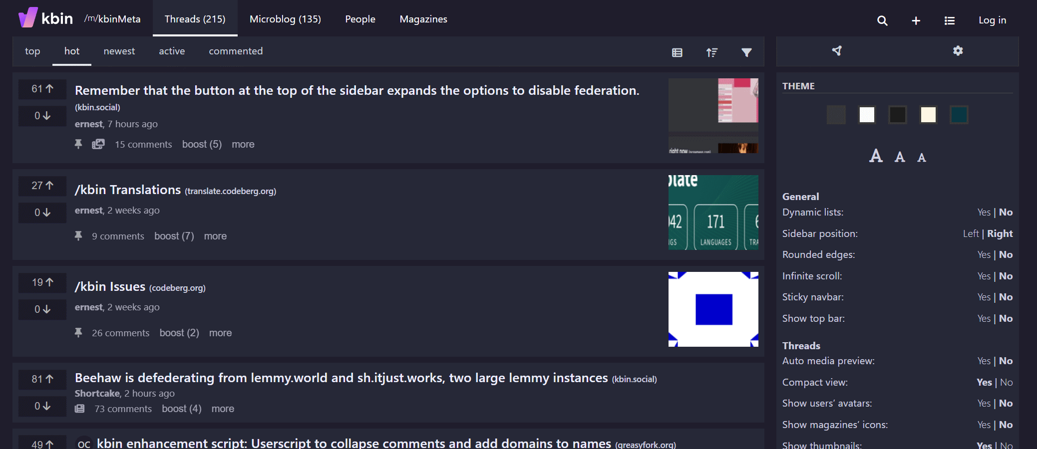KBin Extra Compact Dark Blue Theme