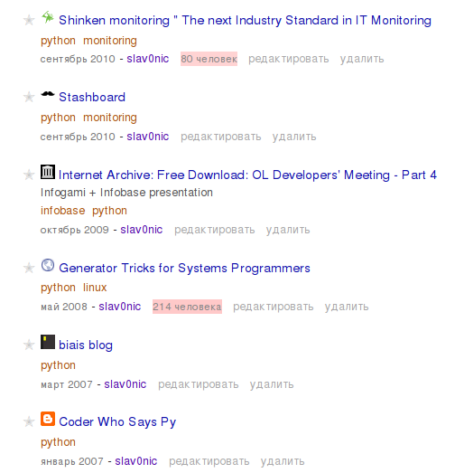 Pinboard.in bookmarks with favicons