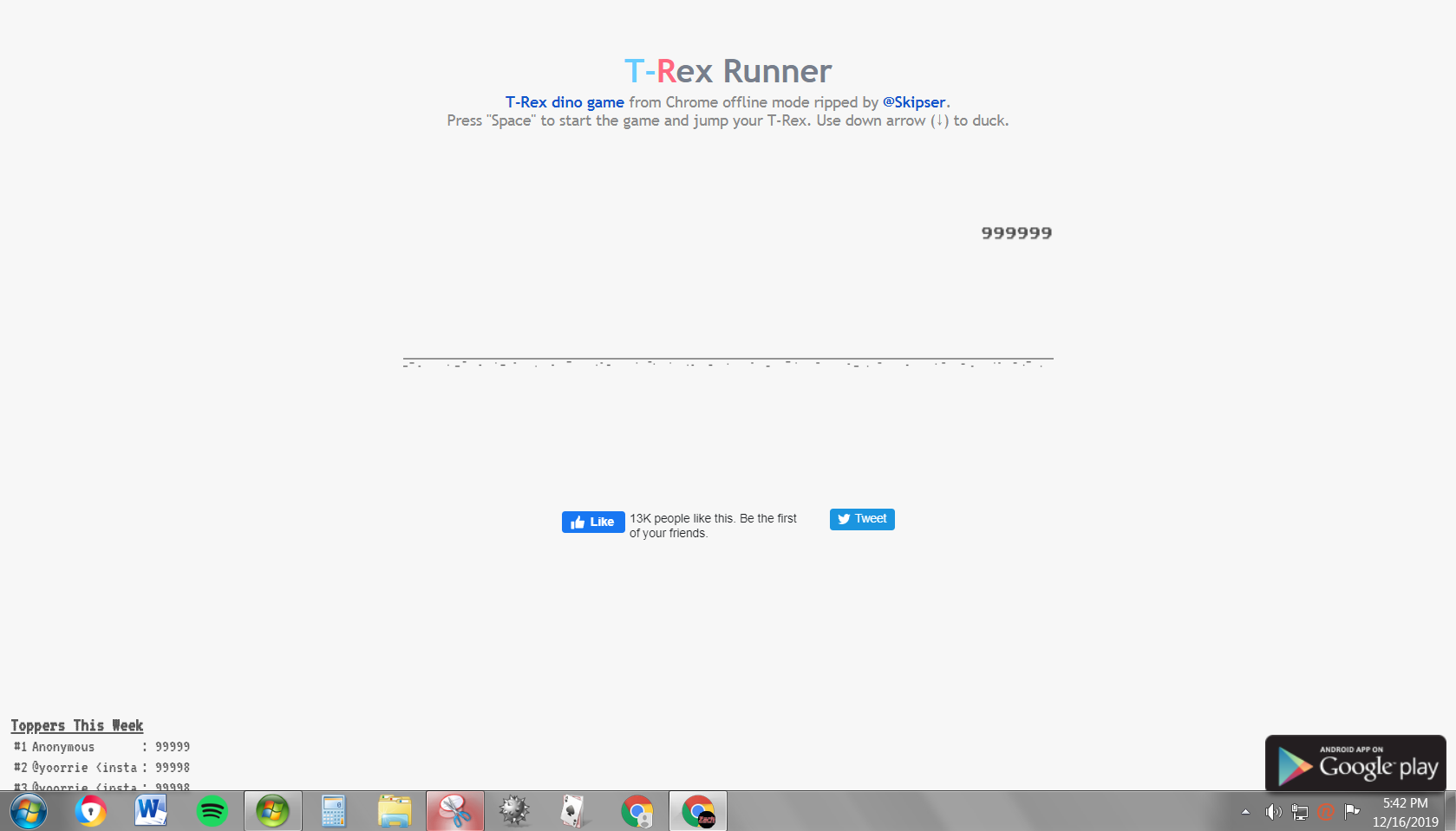 How to hack the T-Rex Runner Game 