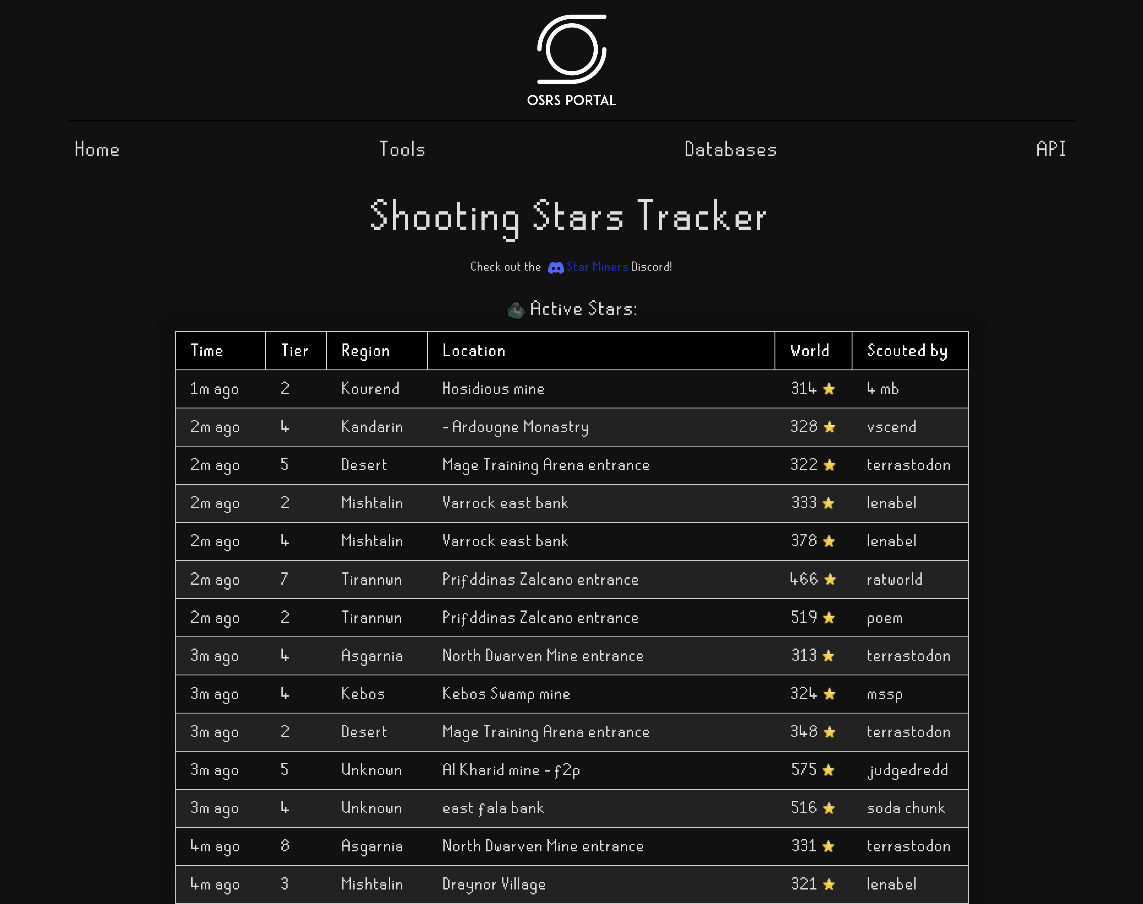 Dark Mode - Osrs Portal Shooting Stars Tracker