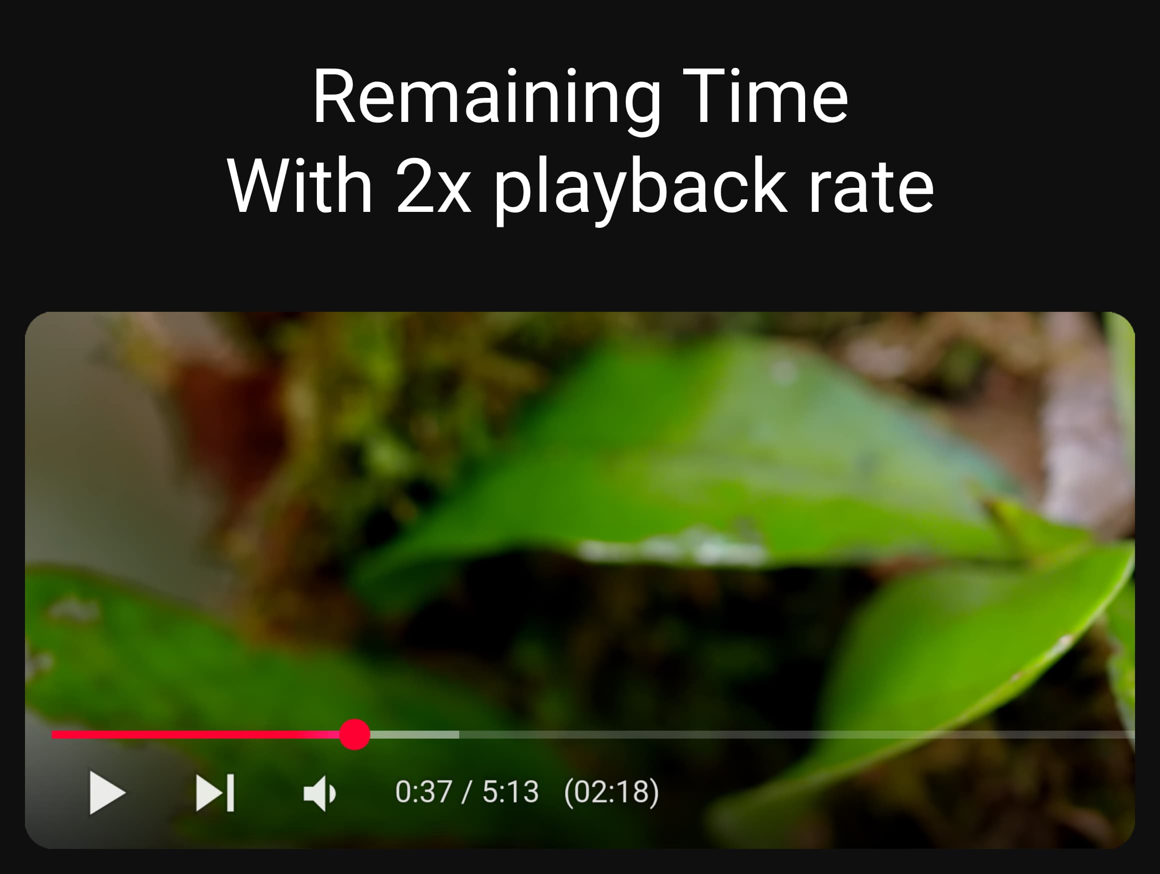 Remaining duration of a YouTube video with 2x playback rate