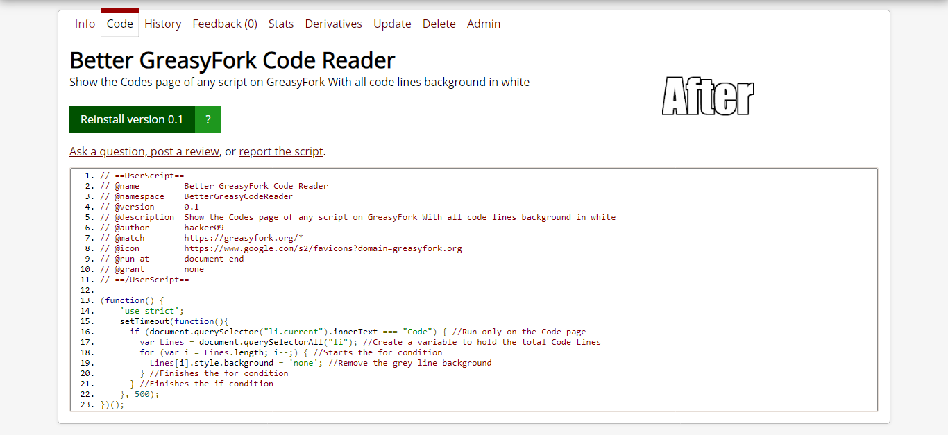 Better GreasyFork Code Reader + JS Beautifier