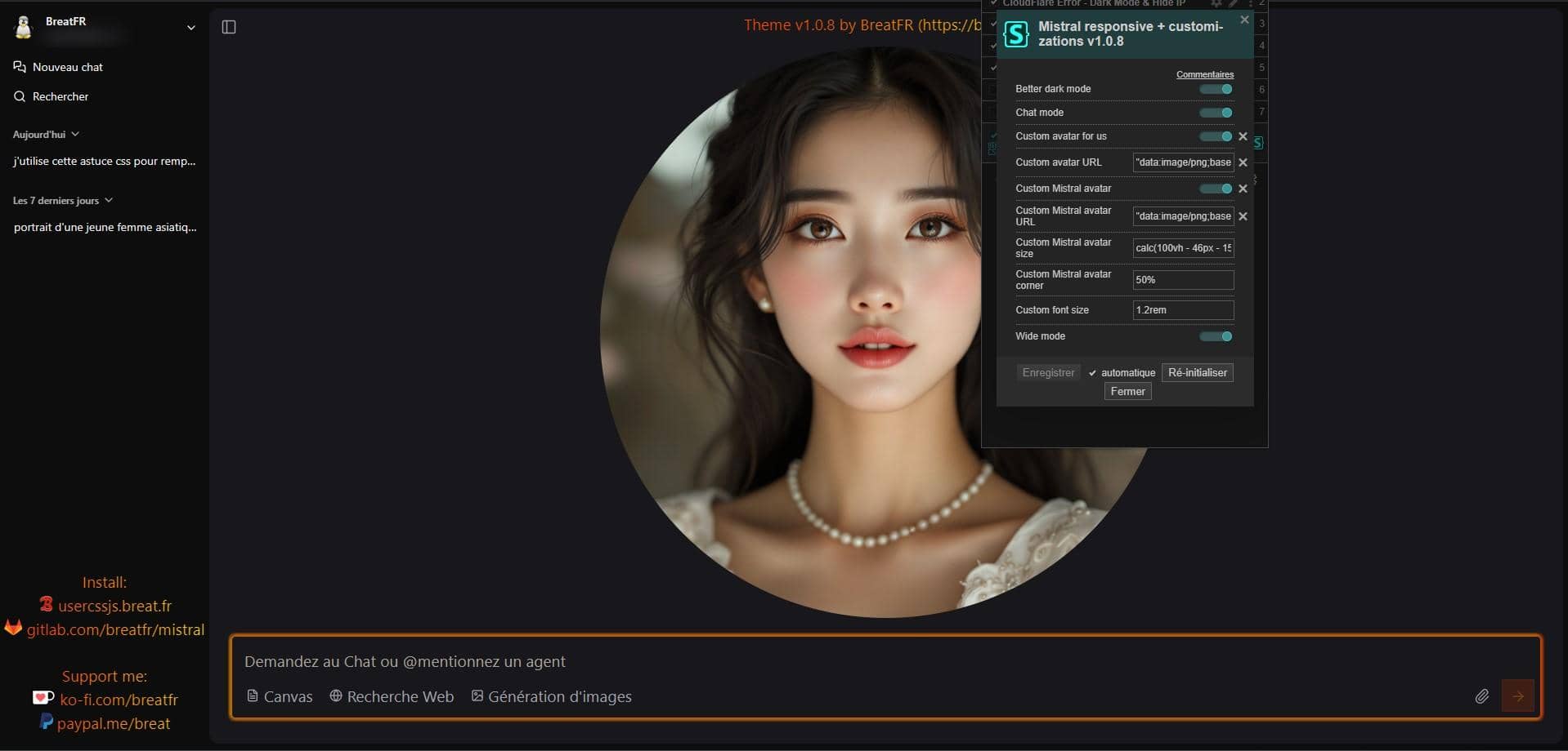 Mistral Chat optimized & customizable for wide screens