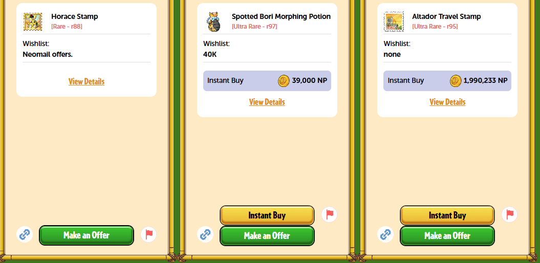 Neopets: Trading Post Buttons to Links