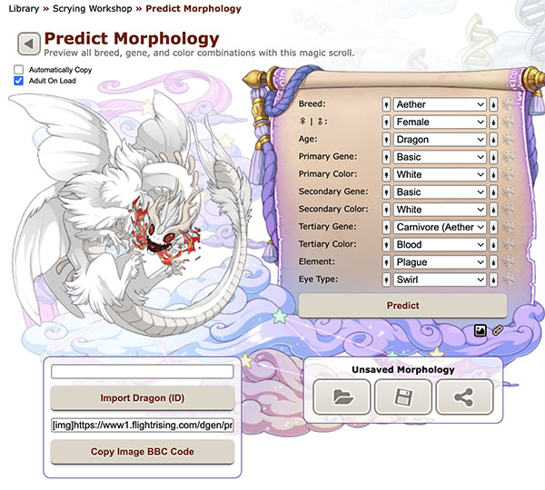 Flight Rising: Predict Morphology - Next Option + Image Code Copy