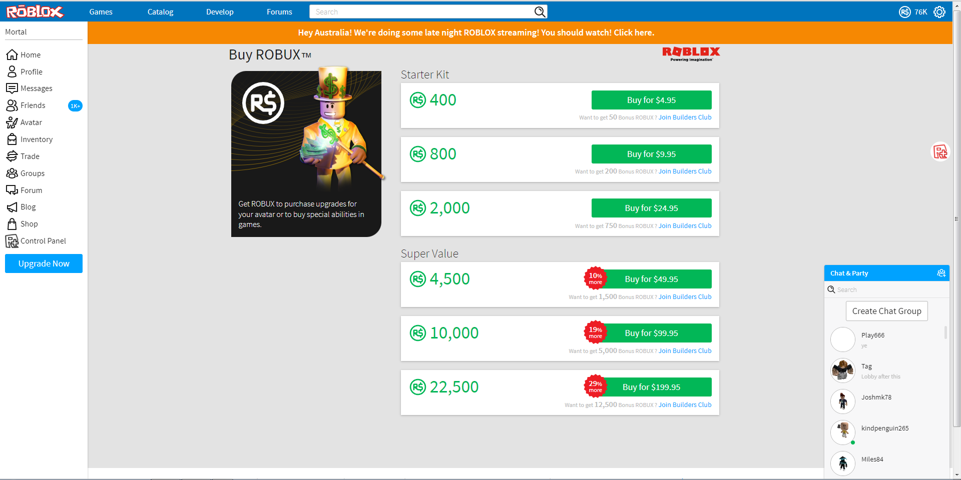 Old Robux Page (2017)