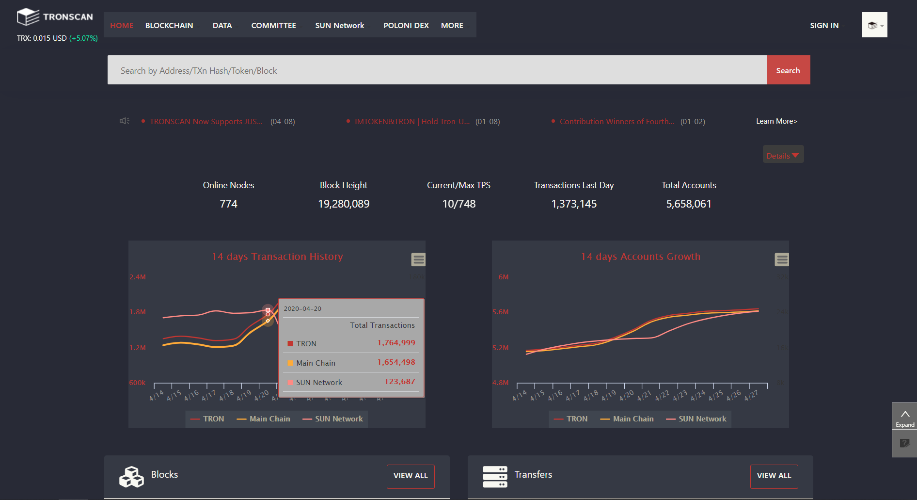 Tronscan Dark (Shadow) dank-mode