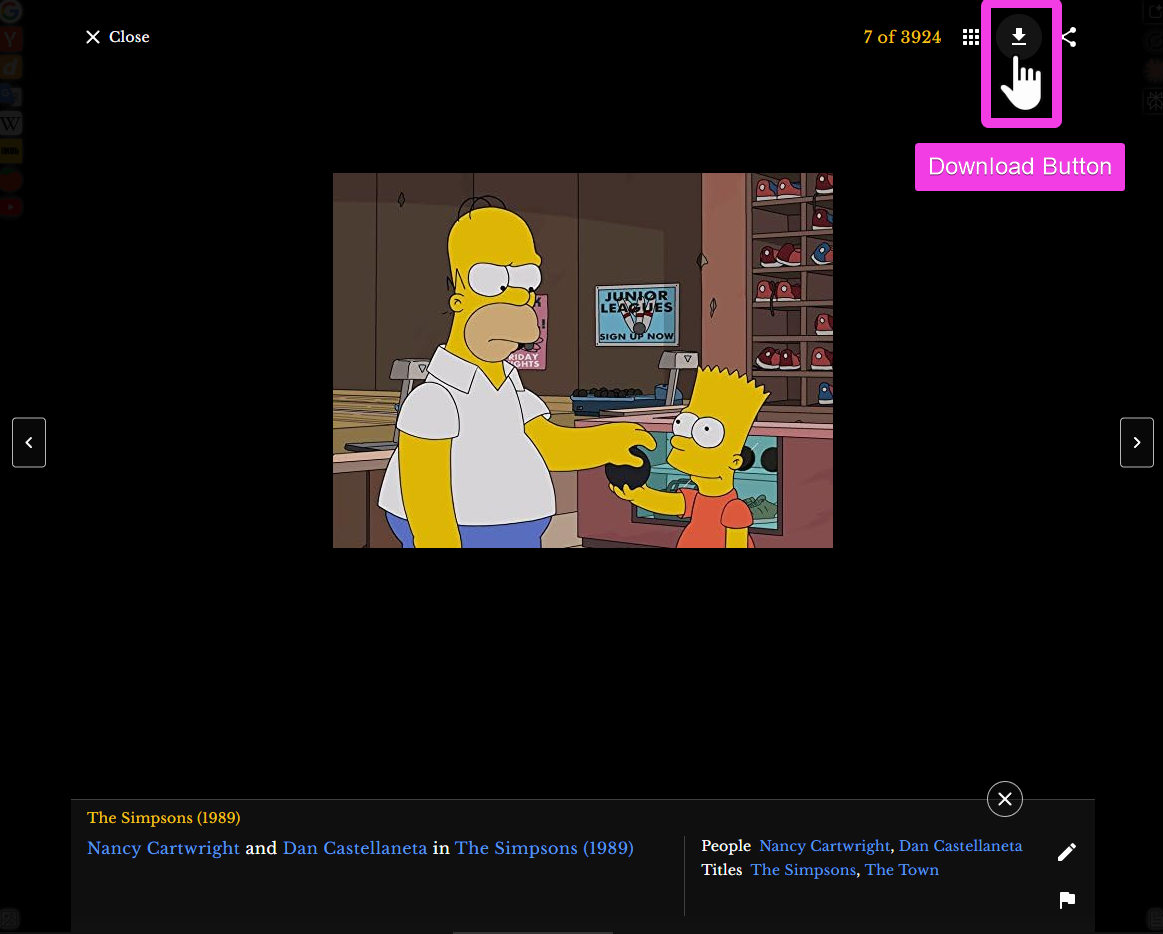Media viewer with download button in toolbar