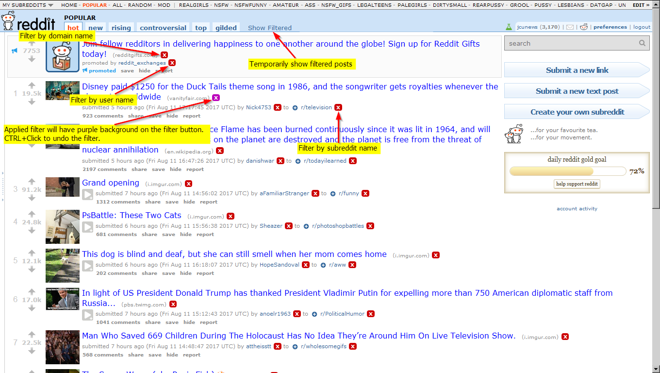 Reddit User/Subreddit/Domain Filter