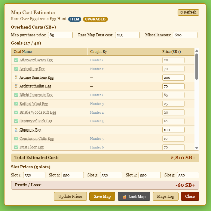 MH - Map Cost Estimator