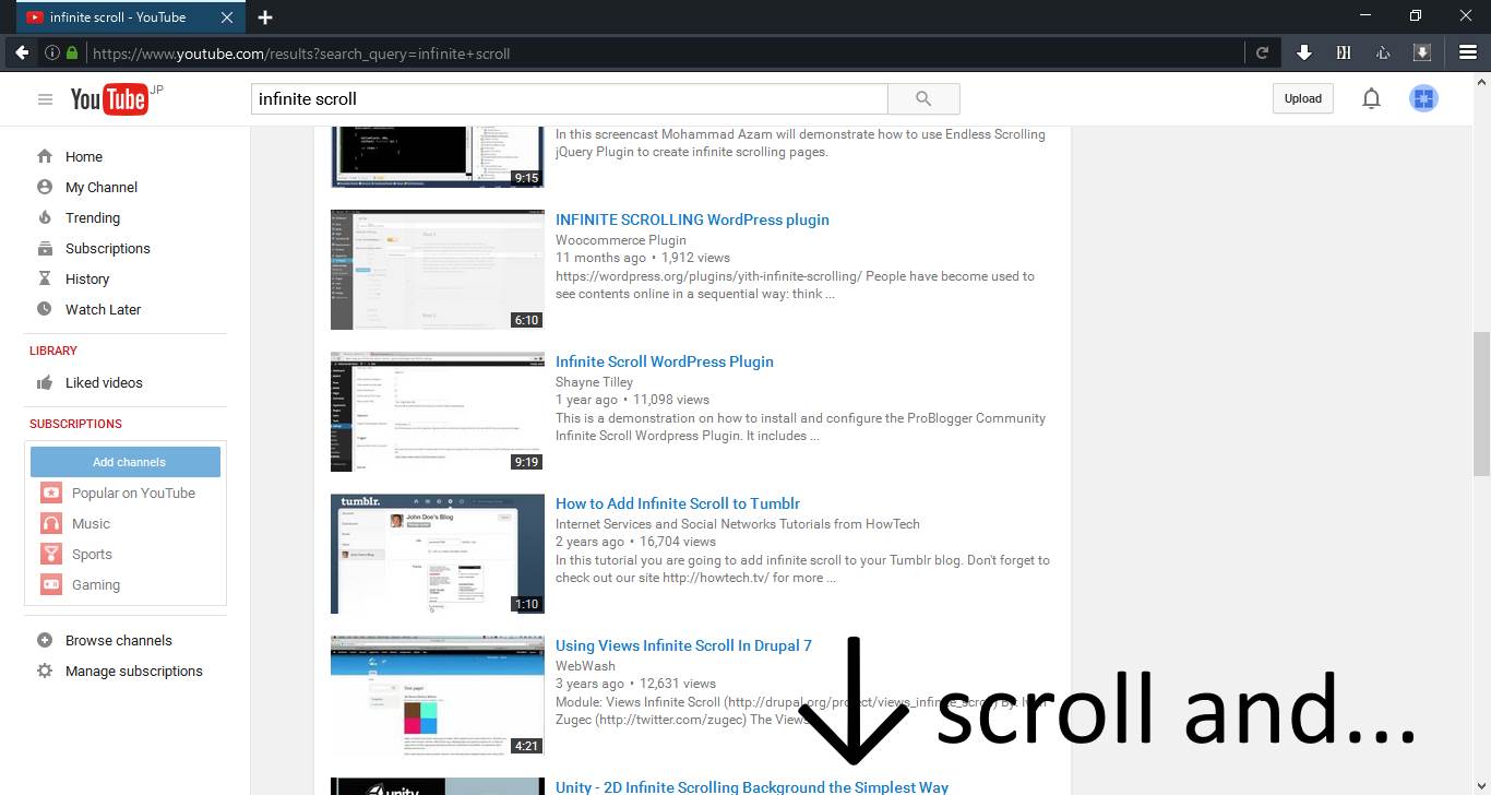 Infinite scroll for YouTube